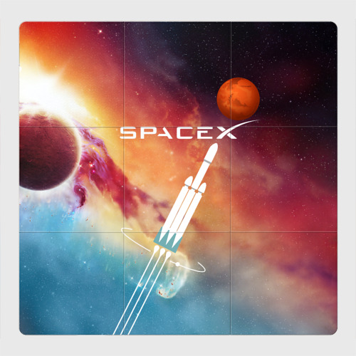 Магнитный плакат 3x3 с принтом Space X - Илон Маск, вид спереди №1