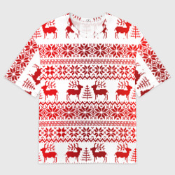 Женская футболка oversize 3D Олени в зимнем лесу