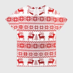 Женская футболка 3D Олени в зимнем лесу