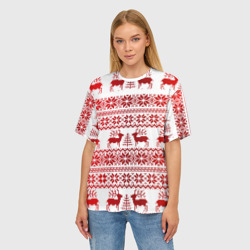 Женская футболка oversize 3D Олени в зимнем лесу - фото 2