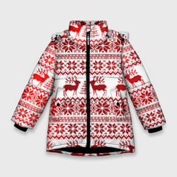 Зимняя куртка для девочек 3D Олени в зимнем лесу