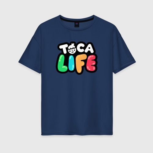 Женская футболка хлопок Oversize Toca Life logo, цвет темно-синий