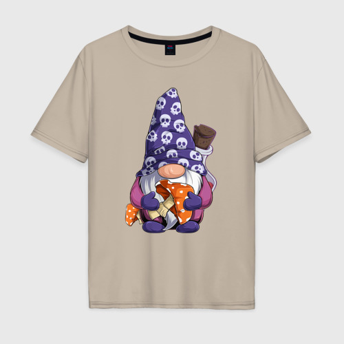 Мужская футболка хлопок Oversize Гном с мухомором, цвет миндальный