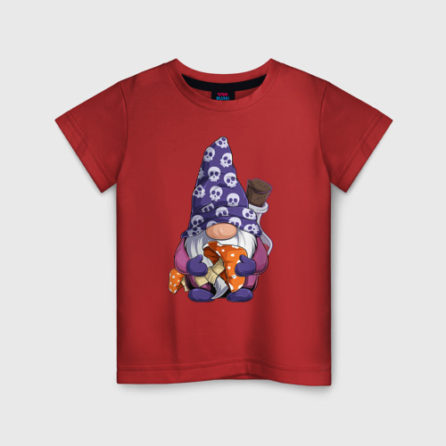Детская футболка хлопок Гном с мухомором, цвет красный
