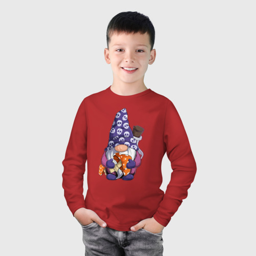 Детский лонгслив хлопок Гном с мухомором, цвет красный - фото 3