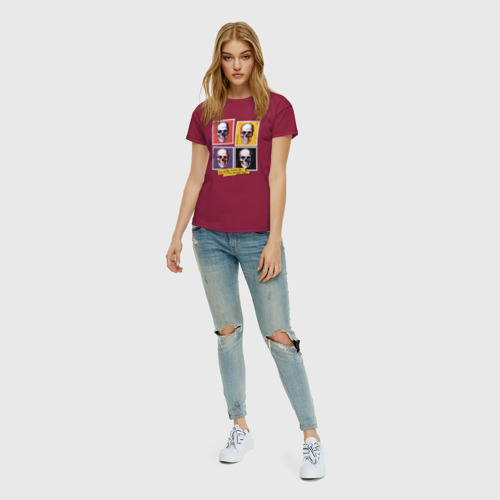 Женская футболка хлопок Череп поп арт, цвет маджента - фото 5