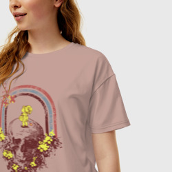 Женская футболка хлопок Oversize Девочка на черепе - фото 2
