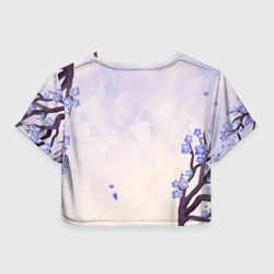 Топик (короткая футболка или блузка, не доходящая до середины живота) с принтом Годжо Сатору Магическая битва для женщины, вид сзади №1. Цвет основы: белый