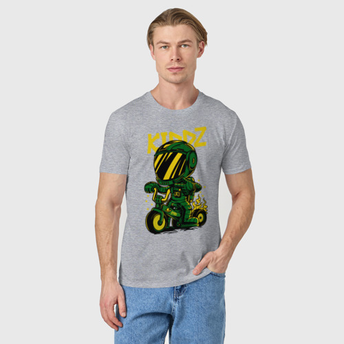 Мужская футболка хлопок Велосипедист с горящими колёсами, цвет меланж - фото 3