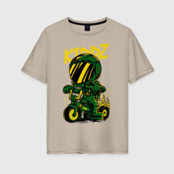 Женская футболка хлопок Oversize Велосипедист с горящими колёсами