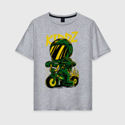 Женская футболка хлопок Oversize Велосипедист с горящими колёсами
