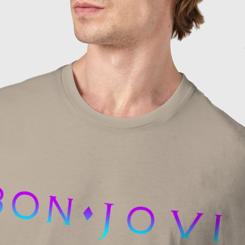 Мужская футболка хлопок с принтом BON JOVI NEON LOGO HEART, фото #4