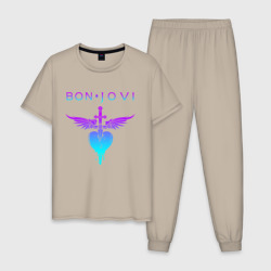Мужская пижама хлопок Bon Jovi neon logo heart