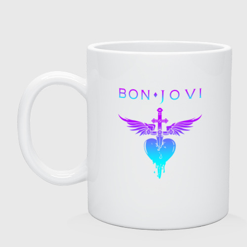 Кружка керамическая с принтом BON JOVI NEON LOGO HEART, вид спереди #2