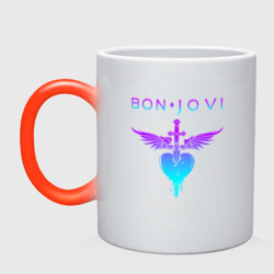 Кружка хамелеон Bon Jovi neon logo heart