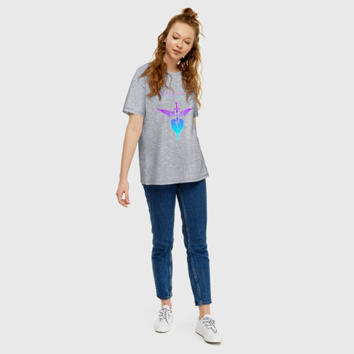 Женская футболка хлопок Oversize Bon Jovi neon logo heart, цвет меланж - фото 5