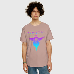 Мужская футболка хлопок Oversize Bon Jovi neon logo heart - фото 2