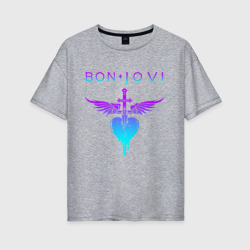 Женская футболка хлопок Oversize Bon Jovi neon logo heart