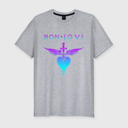 Мужская футболка хлопок Slim Bon Jovi neon logo heart