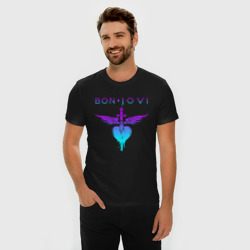 Мужская футболка хлопок Slim Bon Jovi neon logo heart - фото 2