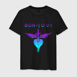 Мужская футболка хлопок Bon Jovi neon logo heart