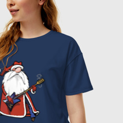 Женская футболка хлопок Oversize Дед Мороз гитарист - фото 2