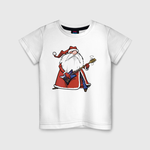 Детская футболка хлопок Дед Мороз гитарист, цвет белый