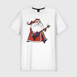 Мужская футболка хлопок Slim Дед Мороз гитарист