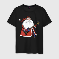 Мужская футболка хлопок Дед Мороз гитарист
