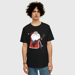 Мужская футболка хлопок Oversize Дед Мороз гитарист - фото 2