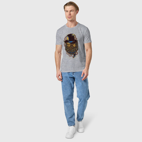 Мужская футболка хлопок Сова с пенсне, цвет меланж - фото 5