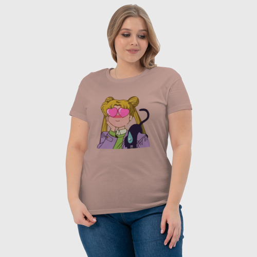 Женская футболка хлопок Сейлор Мун влюбилась, цвет пыльно-розовый - фото 6