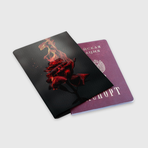 Обложка для паспорта матовая кожа Цветок, цвет черный - фото 3