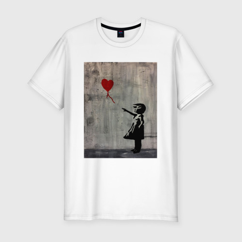 Мужская футболка приталенная из хлопка с принтом Граффити Banksy, вид спереди №1