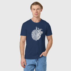 Светящаяся  футболка с принтом Сердце и Разум для любого человека, вид спереди №2. Цвет основы: темно-синий