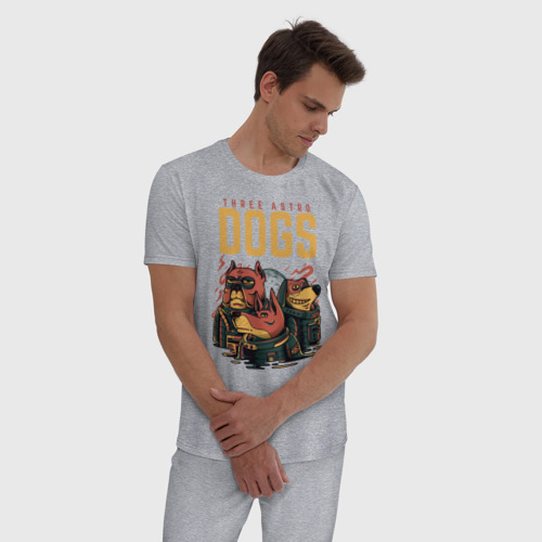 Мужская пижама хлопок Собаки космонавты, цвет меланж - фото 3
