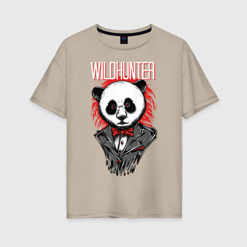 Женская футболка хлопок Oversize Грустный медведь панда, цвет миндальный