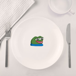 Набор: тарелка кружка с принтом Pepe, pepe happy, Пепе хеппи для любого человека, вид спереди №4. Цвет основы: белый