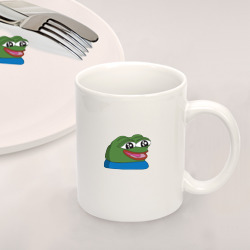 Набор: тарелка кружка с принтом Pepe, pepe happy, Пепе хеппи для любого человека, вид спереди №2. Цвет основы: белый