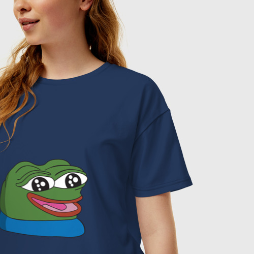 Женская футболка хлопок Oversize Pepe, pepe happy, Пепе хеппи, цвет темно-синий - фото 3