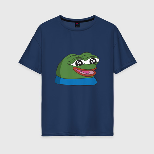 Женская футболка хлопок Oversize Pepe, pepe happy, Пепе хеппи, цвет темно-синий