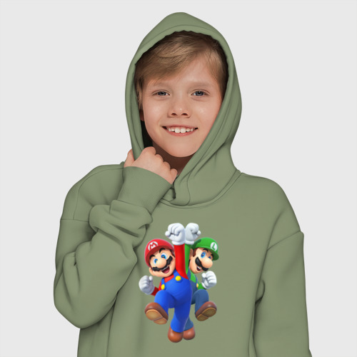 Детское худи Oversize хлопок Mario Bros, цвет авокадо - фото 12