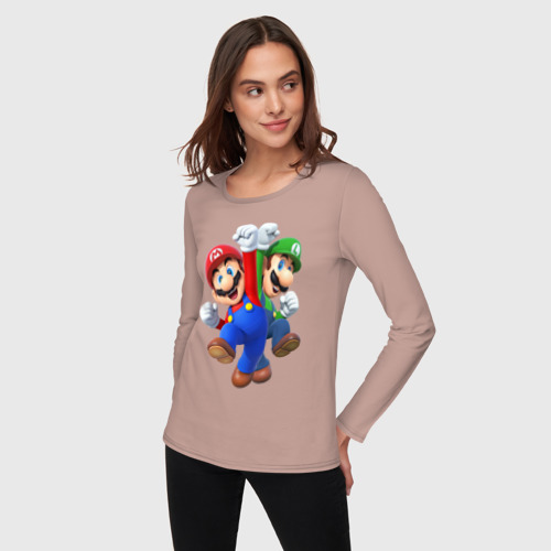 Женский лонгслив хлопок с принтом Mario Bros, фото на моделе #1
