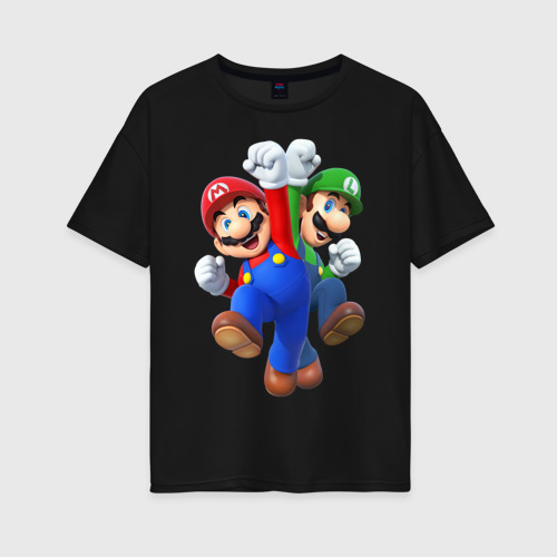 Женская футболка хлопок Oversize Mario Bros, цвет черный