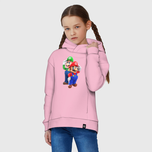 Детское худи Oversize хлопок Mario Bros, цвет светло-розовый - фото 3