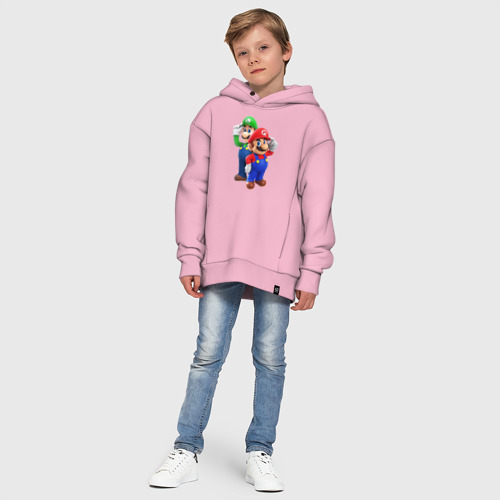 Детское худи Oversize хлопок Mario Bros, цвет светло-розовый - фото 11