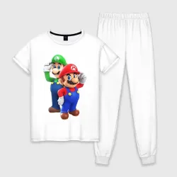 Женская пижама с белой футболкой хлопок Mario Bros