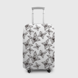 Чехол для чемодана 3D Ажурные черный бабочки на белом фоне