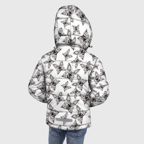 Зимняя куртка для мальчиков 3D Ажурные черный бабочки на белом фоне, цвет черный - фото 4