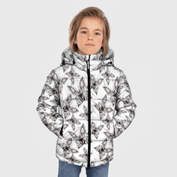 Зимняя куртка для мальчиков 3D Ажурные черный бабочки на белом фоне - фото 2